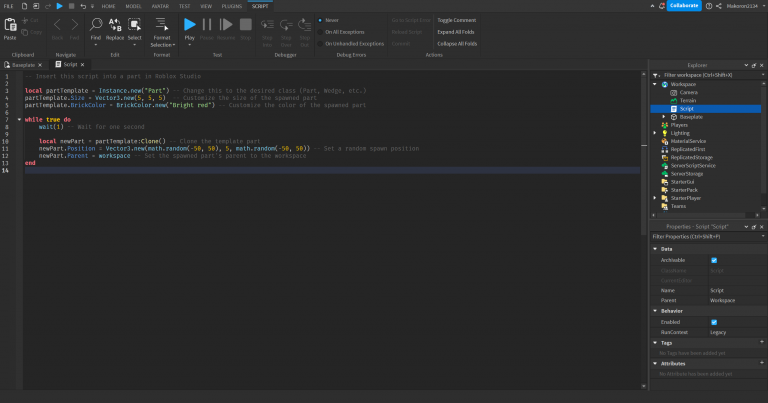 Create A Script That Spawns Part Every Second In Roblox Studio