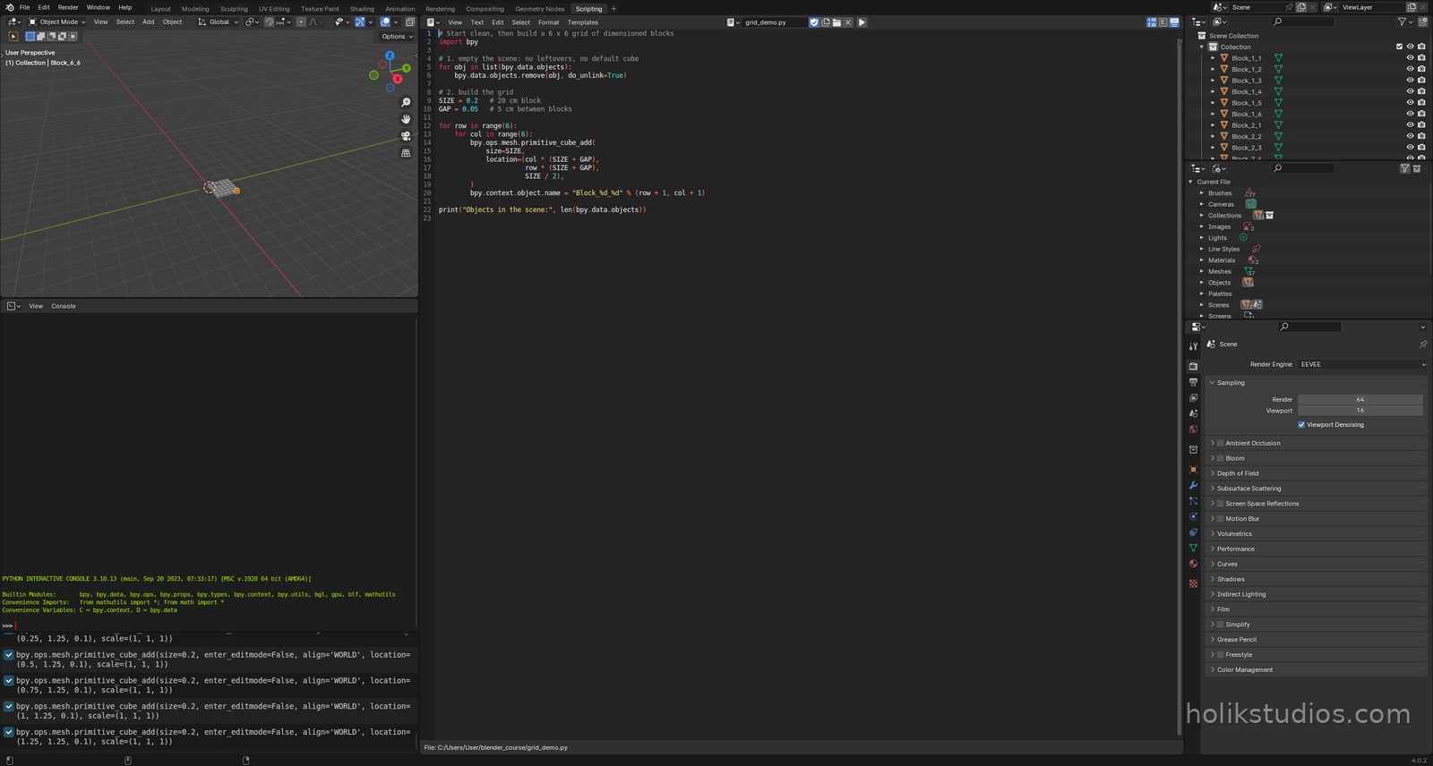 Script that clears the scene and builds the grid