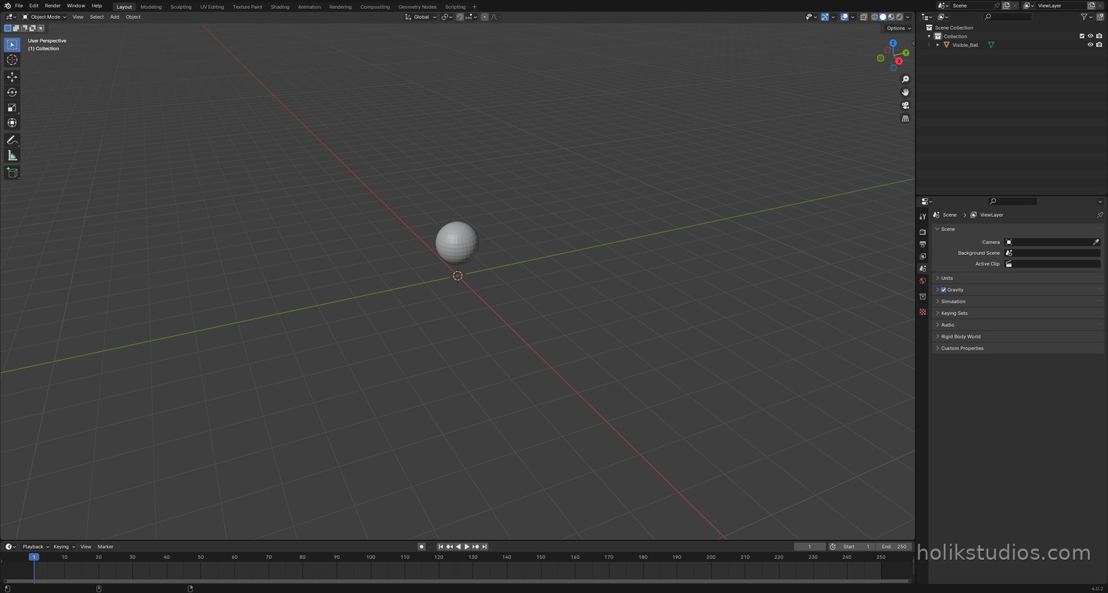Outliner showing one ball