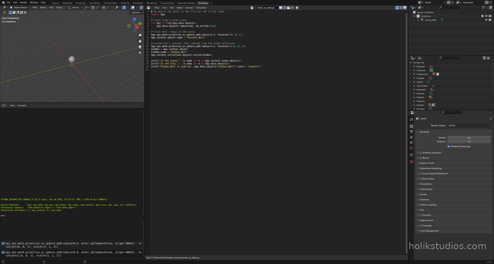 Script showing scene objects vs file objects