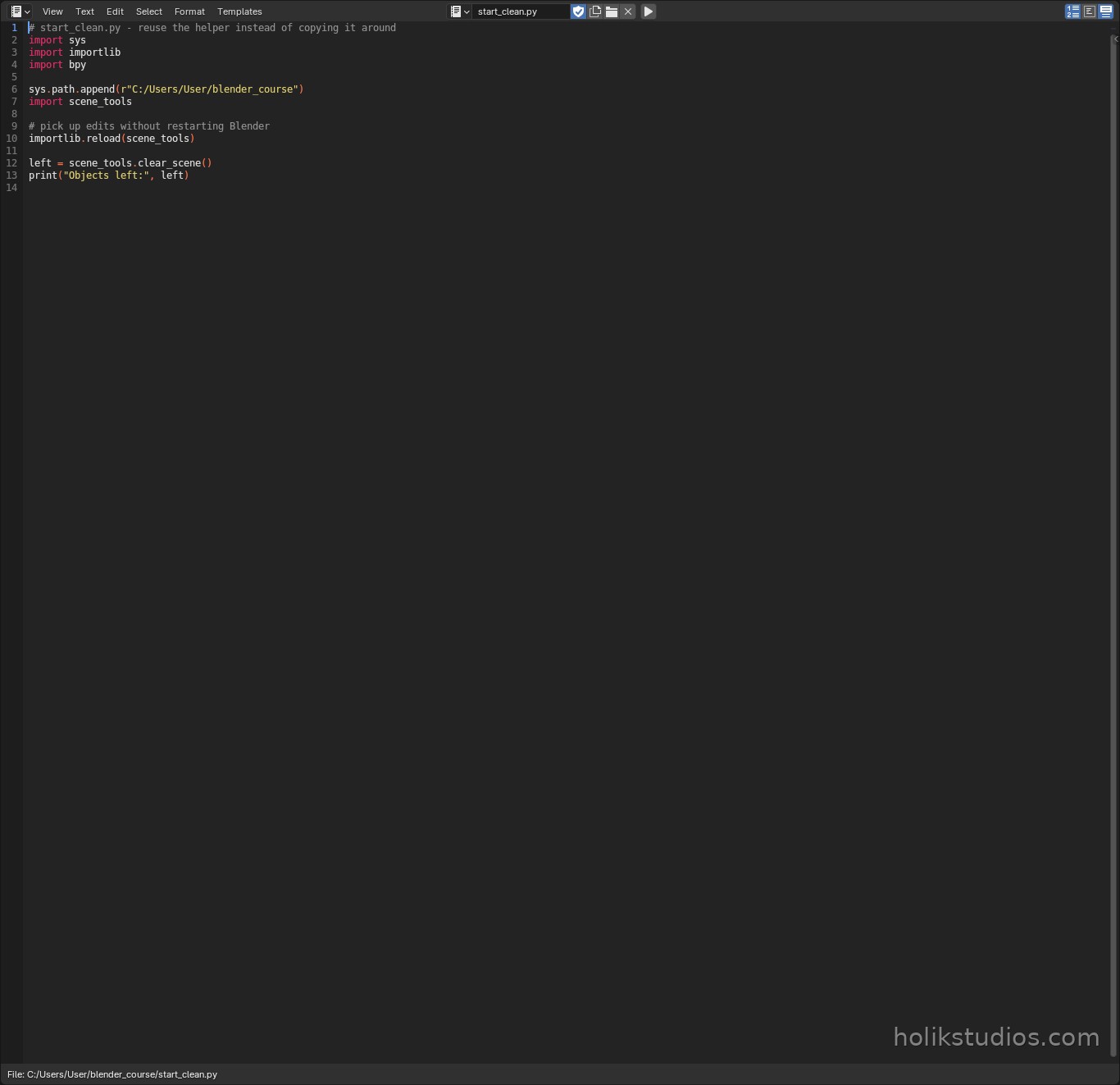 Text Editor close-up of the import and the call