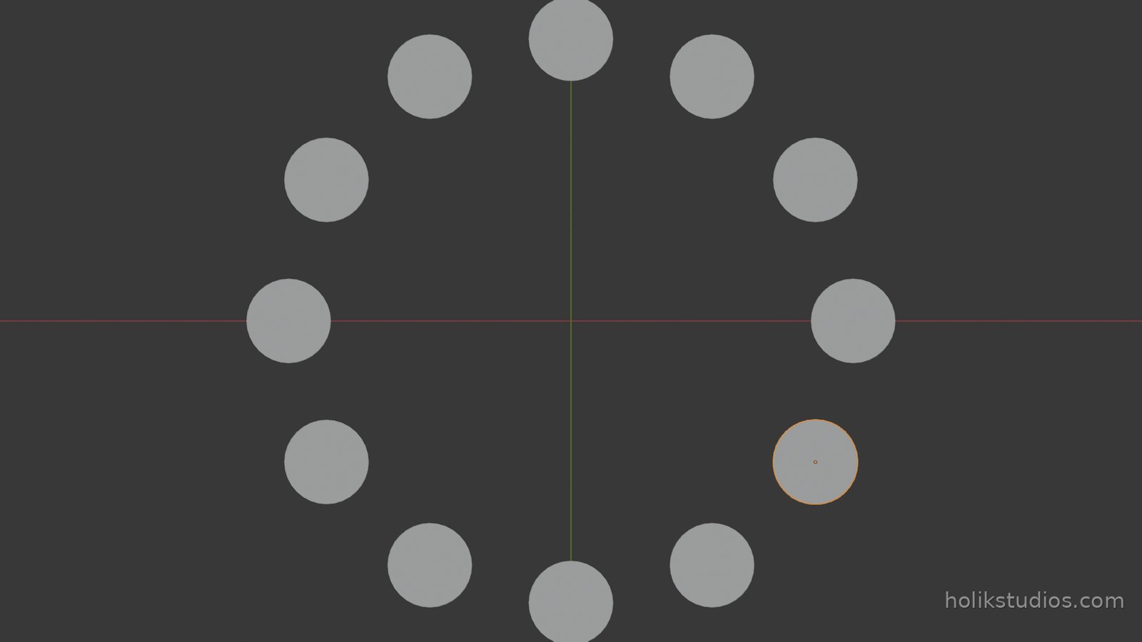 Top view render of a ring of studs