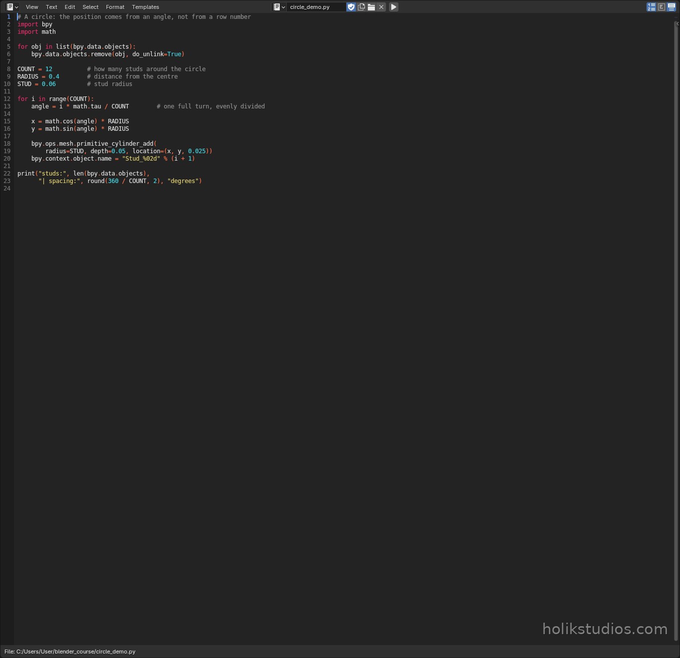 Text Editor close-up of the circle script