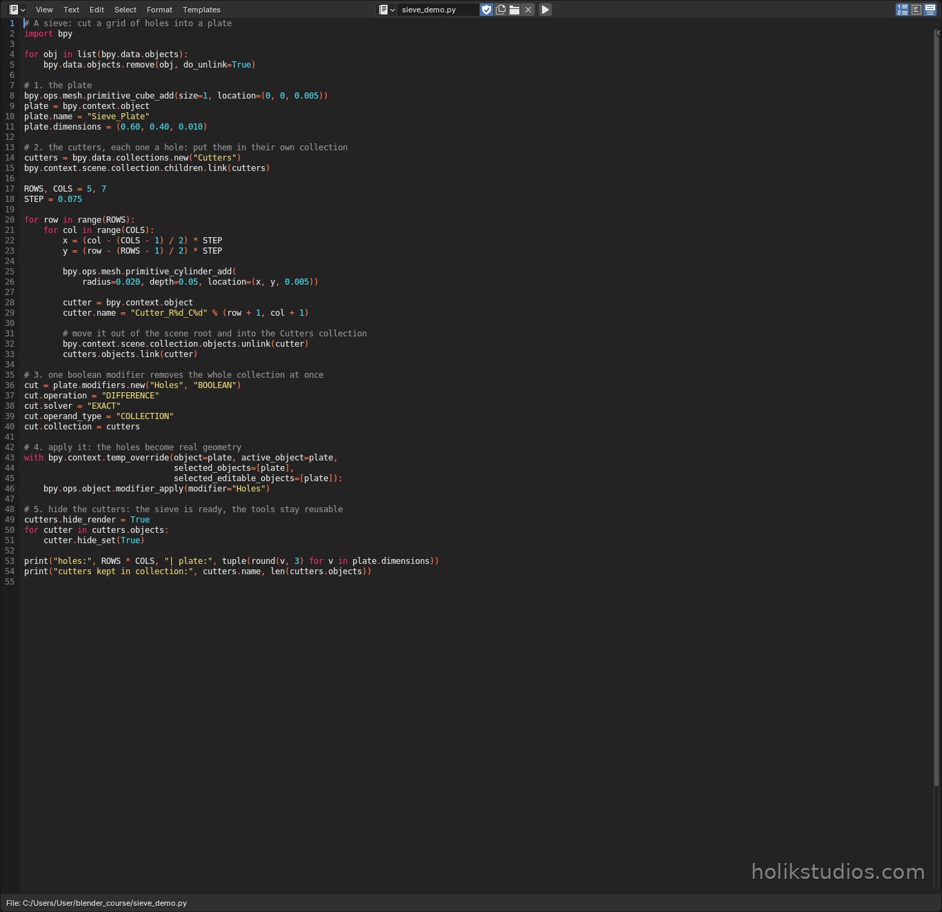 Text Editor close-up of the boolean script